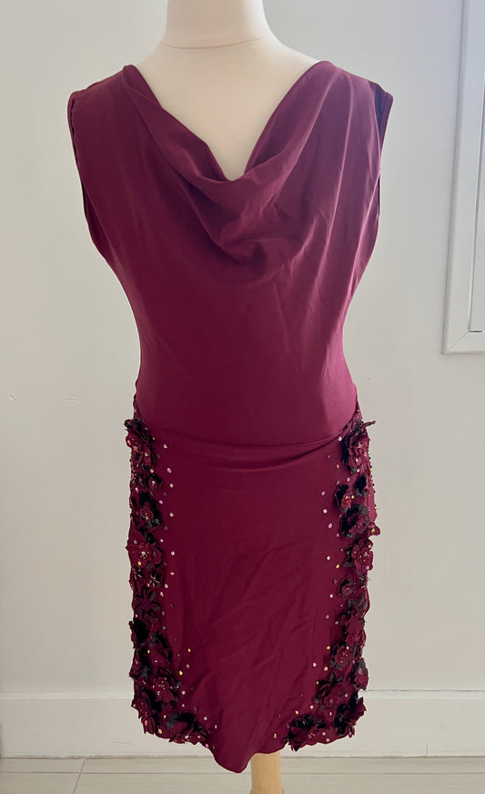 Maroon burgundy dress with applique and stones / LA Design