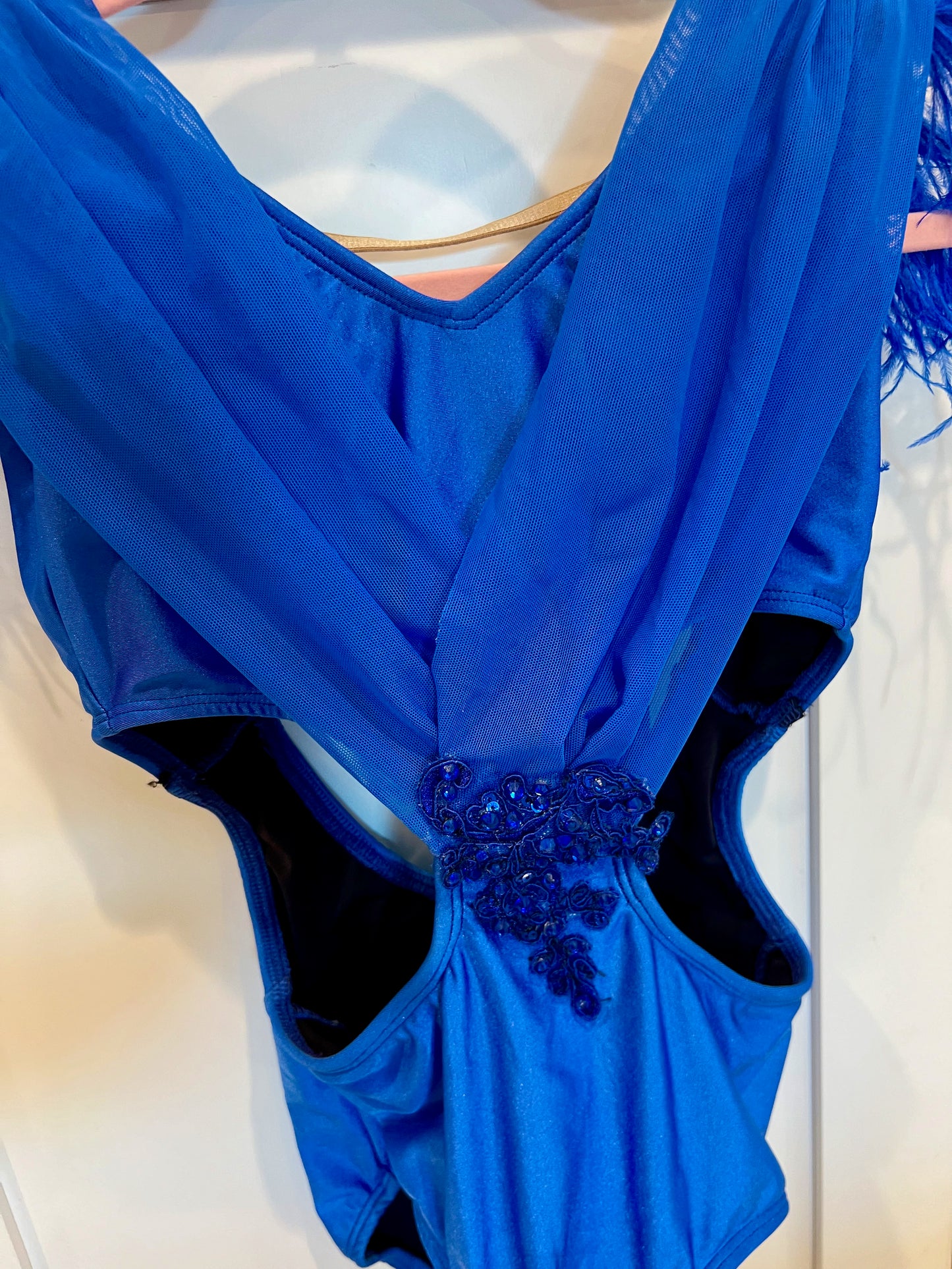 Royal Blue Leotard with Appliques and Feathers / Child XL