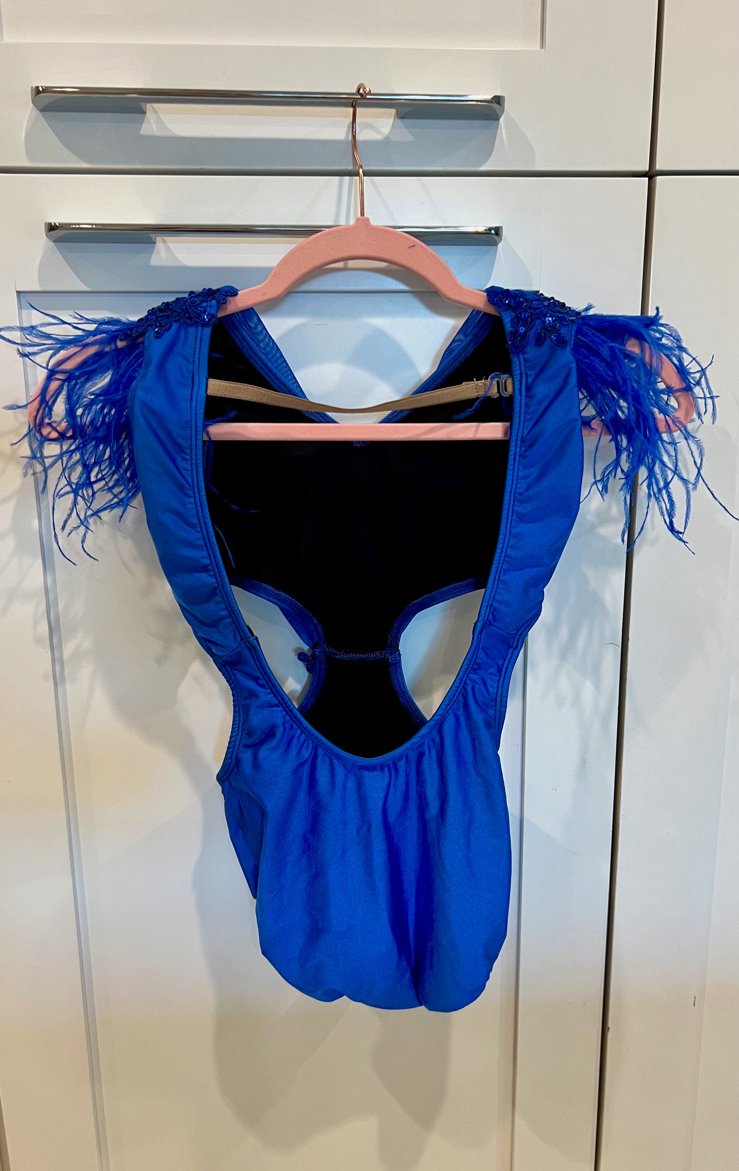 Royal Blue Leotard with Appliques and Feathers / Child XL