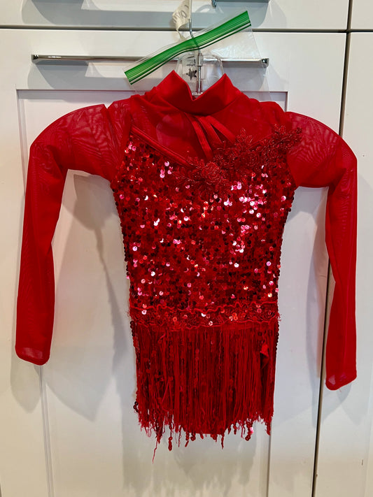 Red sequin leotard with fringe / Child Small