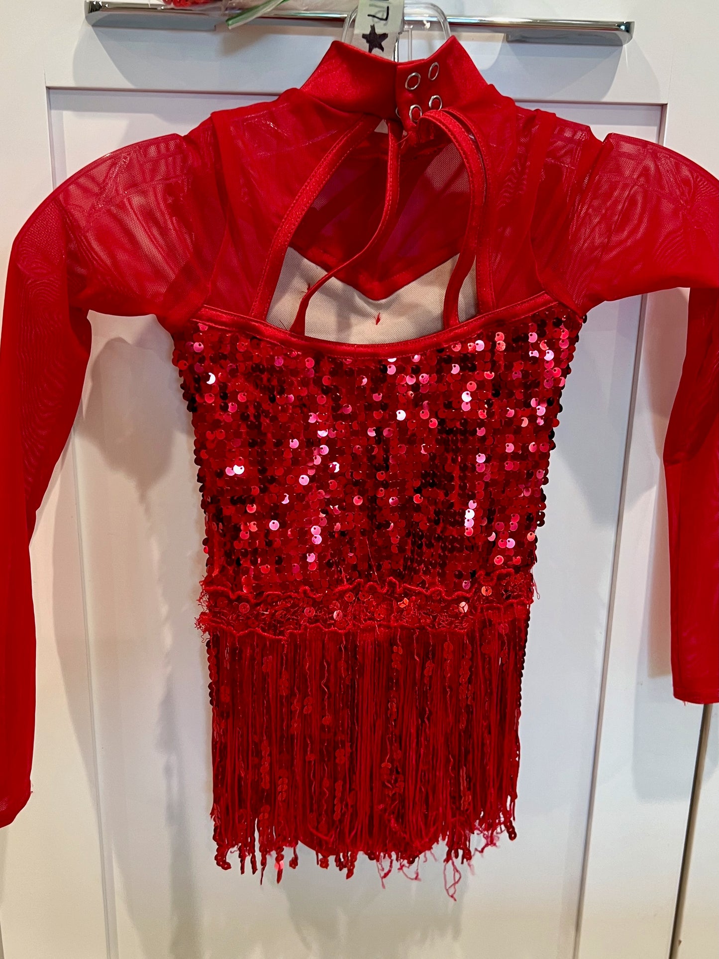 Red sequin leotard with fringe / Child Small