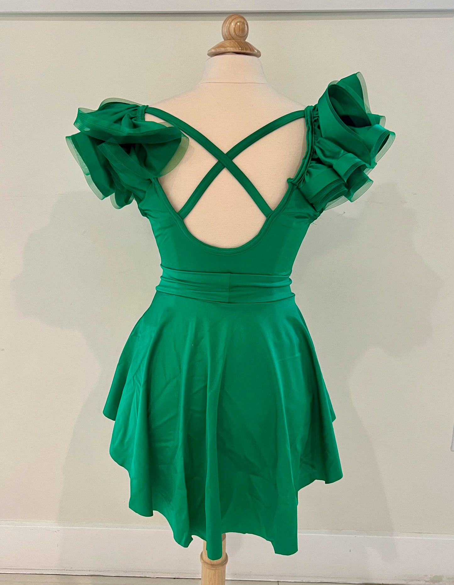 Kelly Green Leotard w/ Puffy Sleeves and Removable Skirt by Kelle