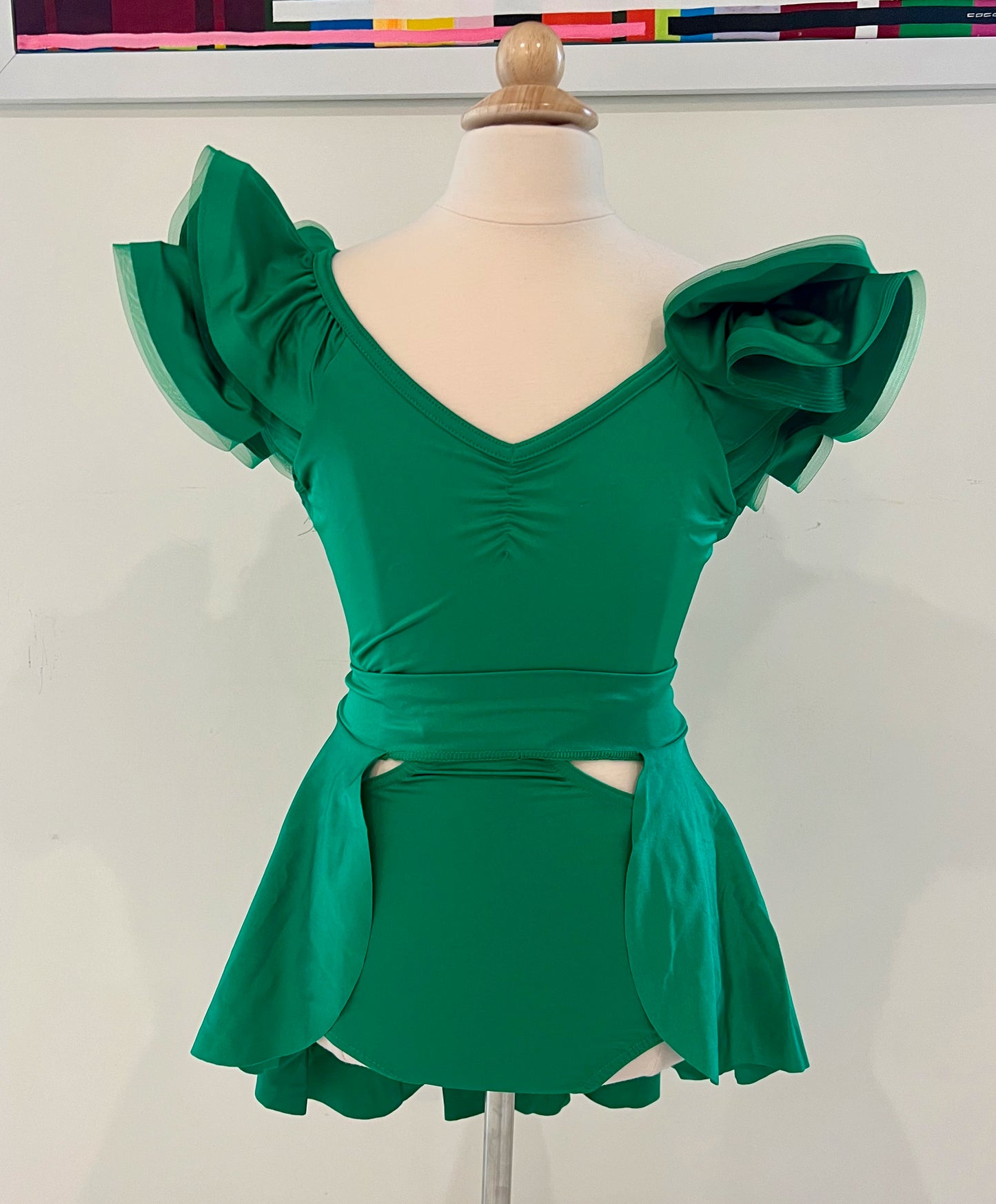 Kelly Green Leotard w/ Puffy Sleeves and Removable Skirt by Kelle