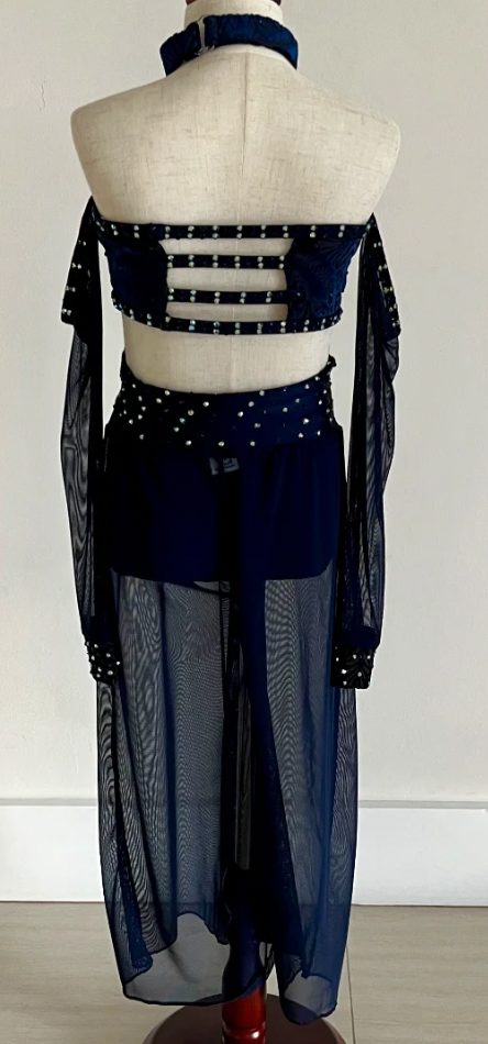 Child Large - Navy blue with velvet 2 piece costume w/ mesh pants