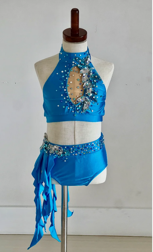 Child XL (8/10) Patrick J. Designs Blue / Aqua 2 piece solo costume