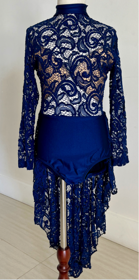 Navy Lace Leo with Long Skirt and Nude Underneath - 3 Available