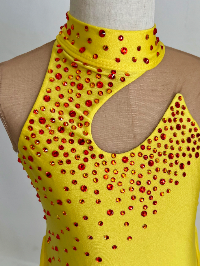 Child Large - Brilliant Yellow Leotard with Mesh Skirt and Red Stones - Patrick