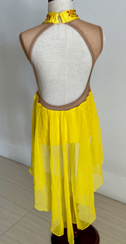 Child Large - Brilliant Yellow Leotard with Mesh Skirt and Red Stones - Patrick