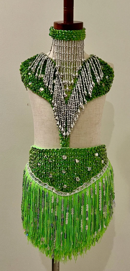 Child Large - WOW Bright Green Stoned and Embellished to the MAX!!  Custom Jazz