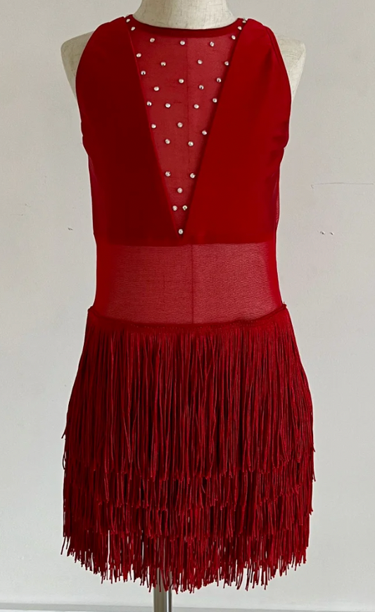 Adult Small - Red dress w/ fringe & mesh - Ilo Gear