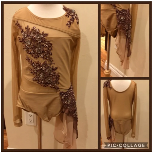 Child Large - Tan Leotard with appliqué and skirt