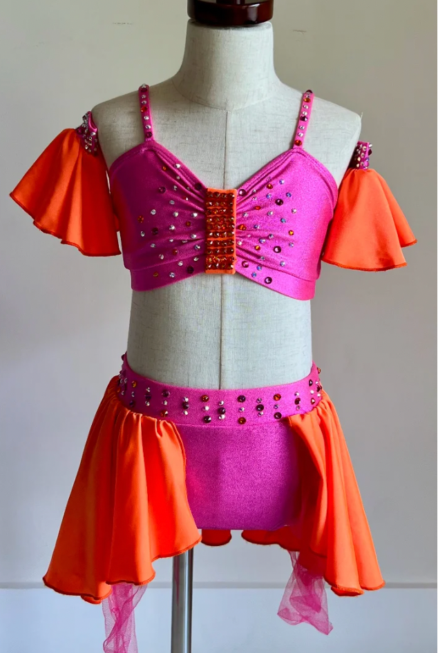 Child Medium - Orange & Pink 2 piece with 2 arm cuffs