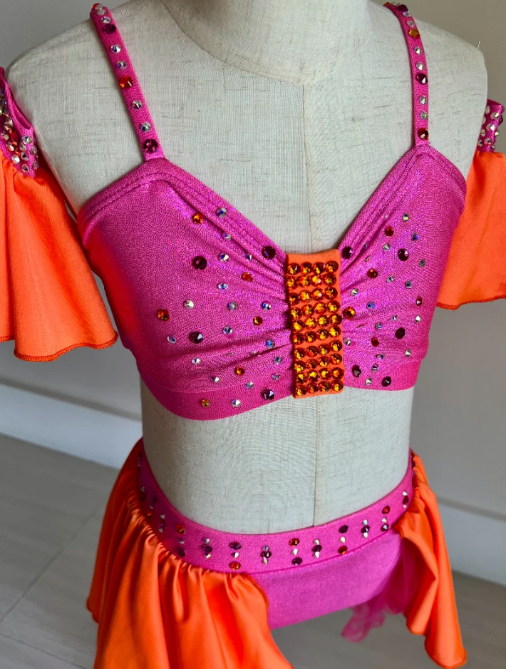 Child Medium - Orange & Pink 2 piece with 2 arm cuffs