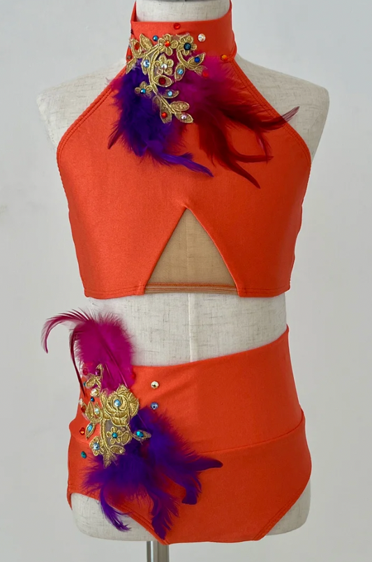 Child Large - Orange/Coral 2 Piece with feathers / Patrick