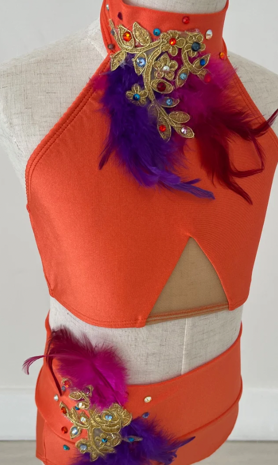 Child Large - Orange/Coral 2 Piece with feathers / Patrick