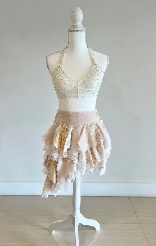 Adult Small - Cream Lace Skirt and Rhinestoned Top