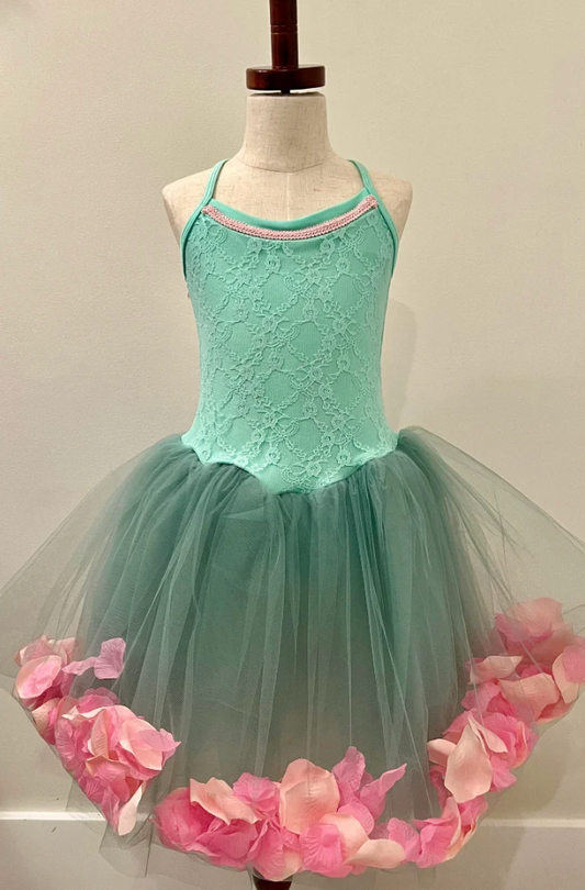 Child Large - Mint and pink rose petals ballet w/ arm bands