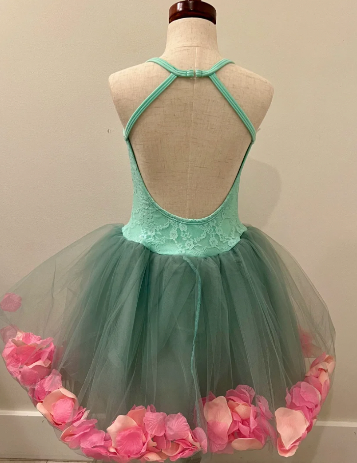 Child Large - Mint and pink rose petals ballet w/ arm bands