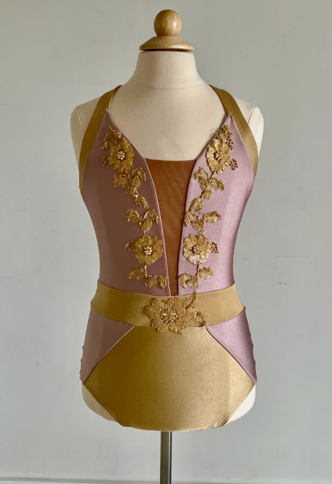 Adult XS - Blush Pink / Rose and Champagne 1 Piece Leo Lyrical