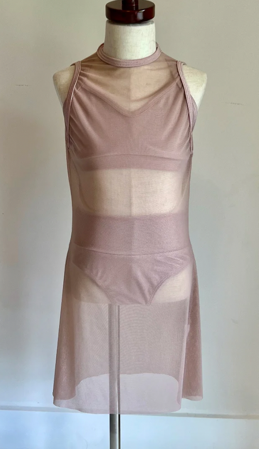 Child XL - Light Pink (Blush) Mesh Dress with bra and briefs for under