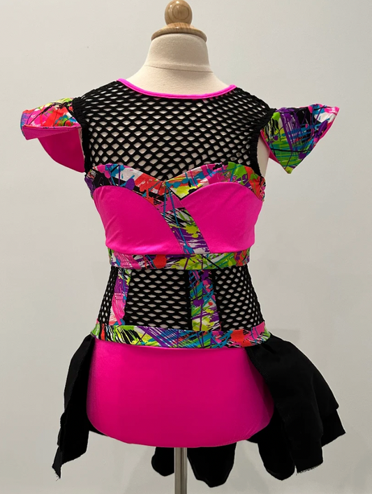 Adult XS - Hot pink with Neon Accents and Fishnet Panel Accent by Kelle