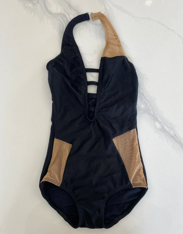 Child Medium - Black leotard with nude mesh