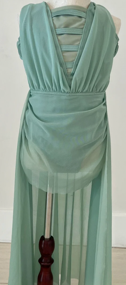 Child Medium - Mint Green Unitard with long skirt and mesh overlay