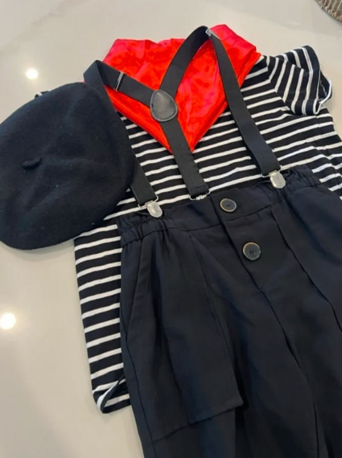 Child Medium - Black Pants with Suspender Costume with stripe shirt