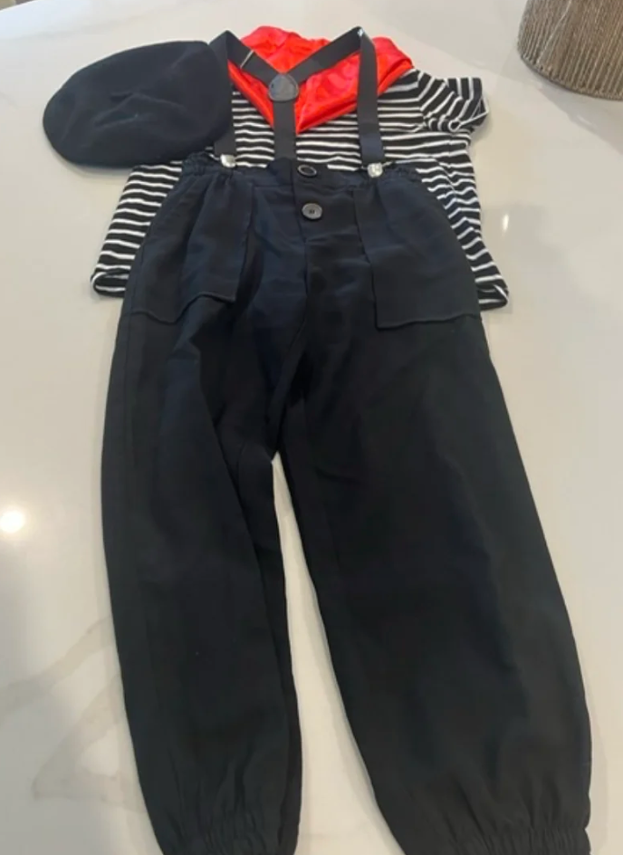 Child Medium - Black Pants with Suspender Costume with stripe shirt