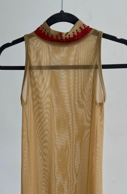 Adult Small - Nude Mesh Dress with Red Stones (does not include a base)