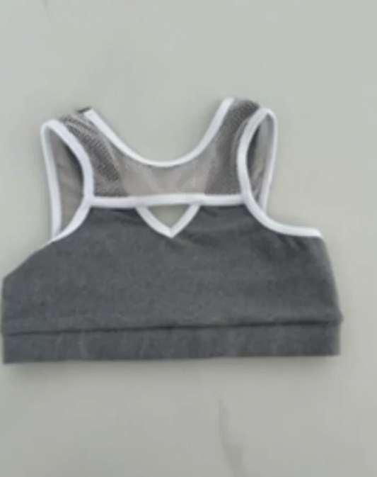 Child XL - Gray and White 5 Dancewear Sports Bra