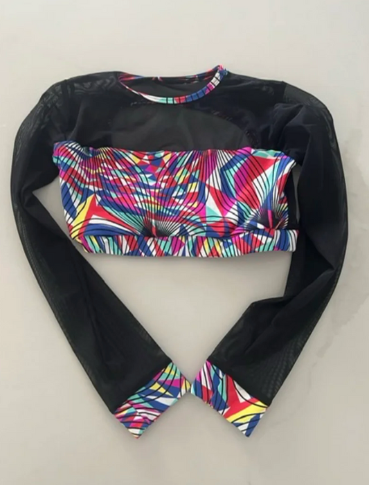 Child Large - Ilo Gear black mesh long sleeve top with geometric shape print